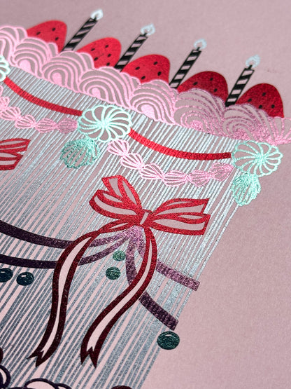 Red Ribbon Cake Foiled Print