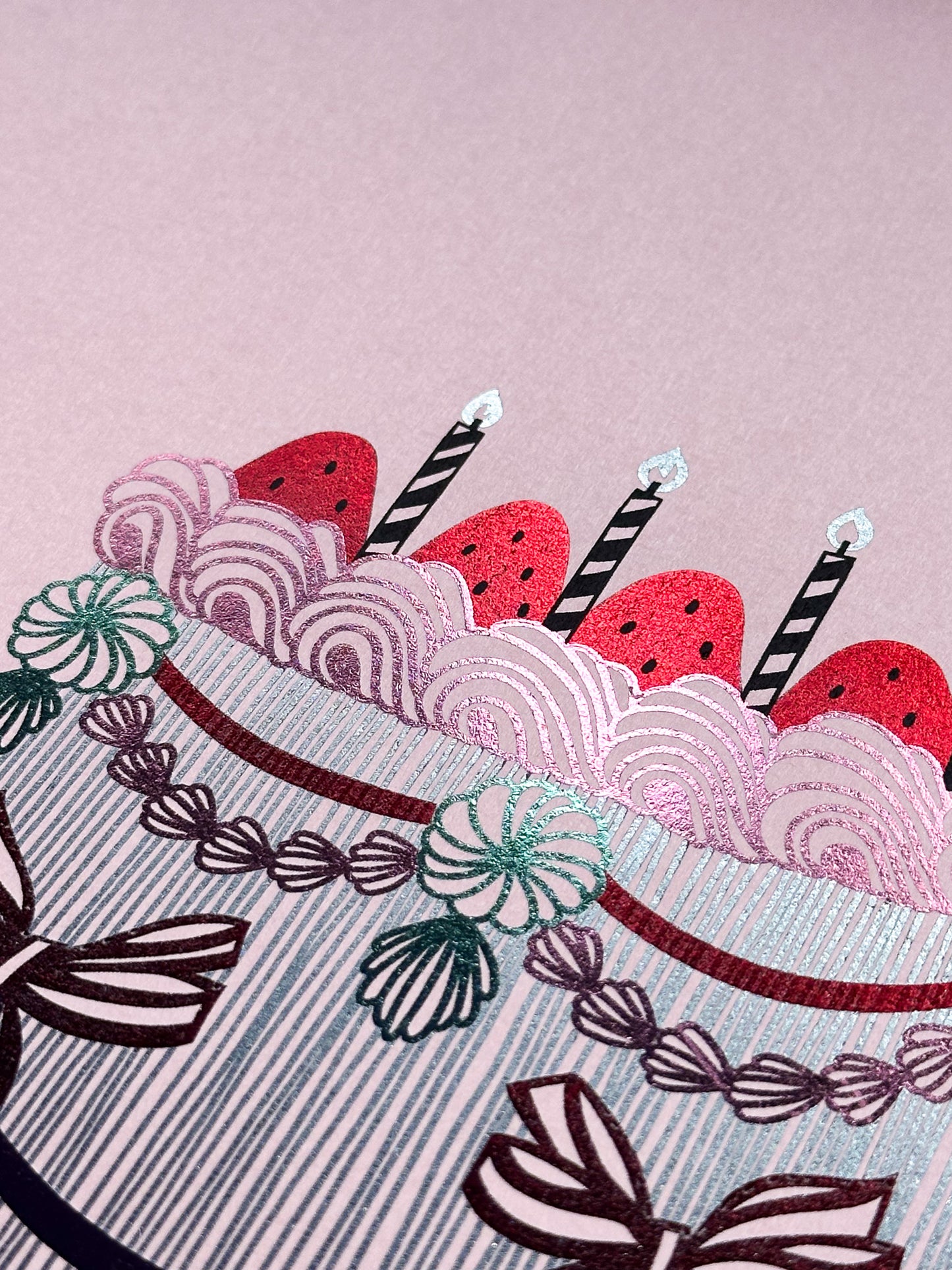 Red Ribbon Cake Foiled Print