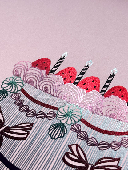Red Ribbon Cake Foiled Print