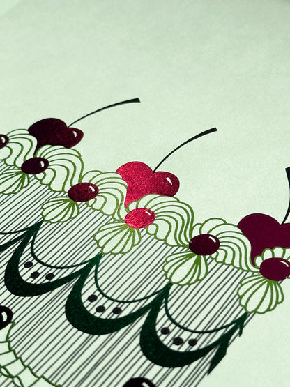 Merry Cherry Cake Foiled Print