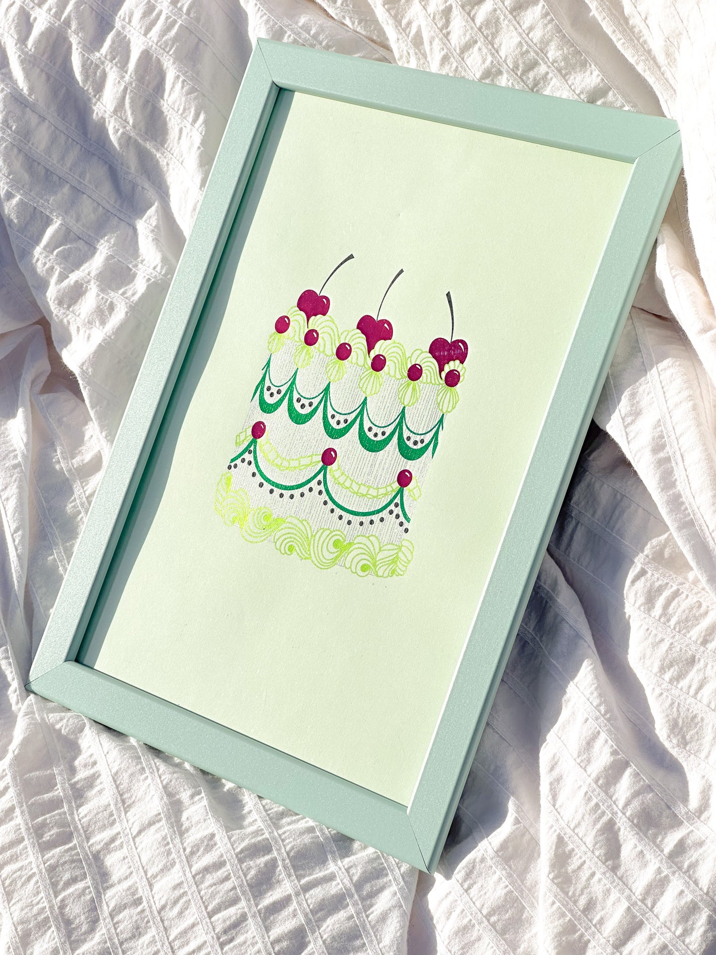 Merry Cherry Cake Foiled Print