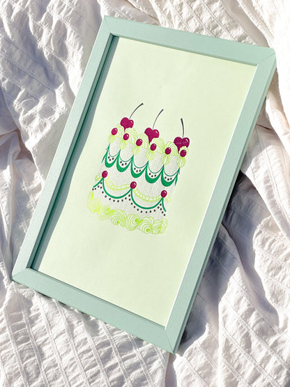 Merry Cherry Cake Foiled Print