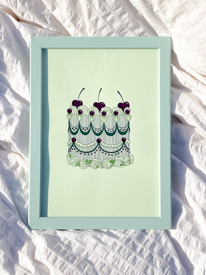 Merry Cherry Cake Foiled Print