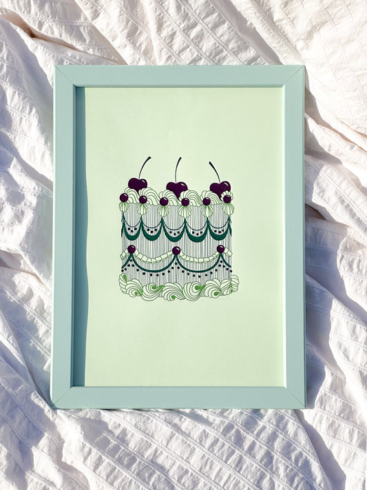 Merry Cherry Cake Foiled Print