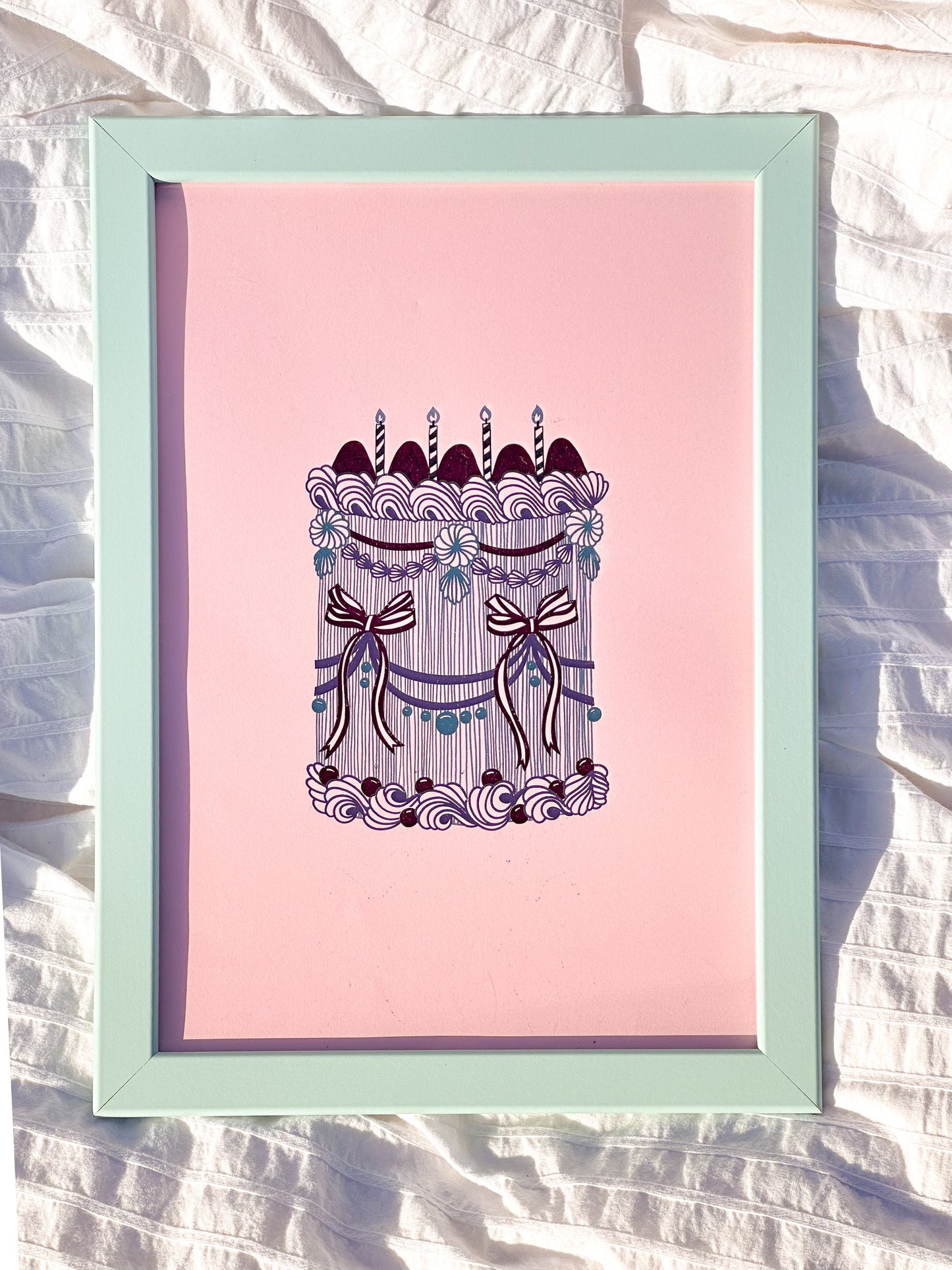 Red Ribbon Cake Foiled Print