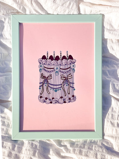 Red Ribbon Cake Foiled Print