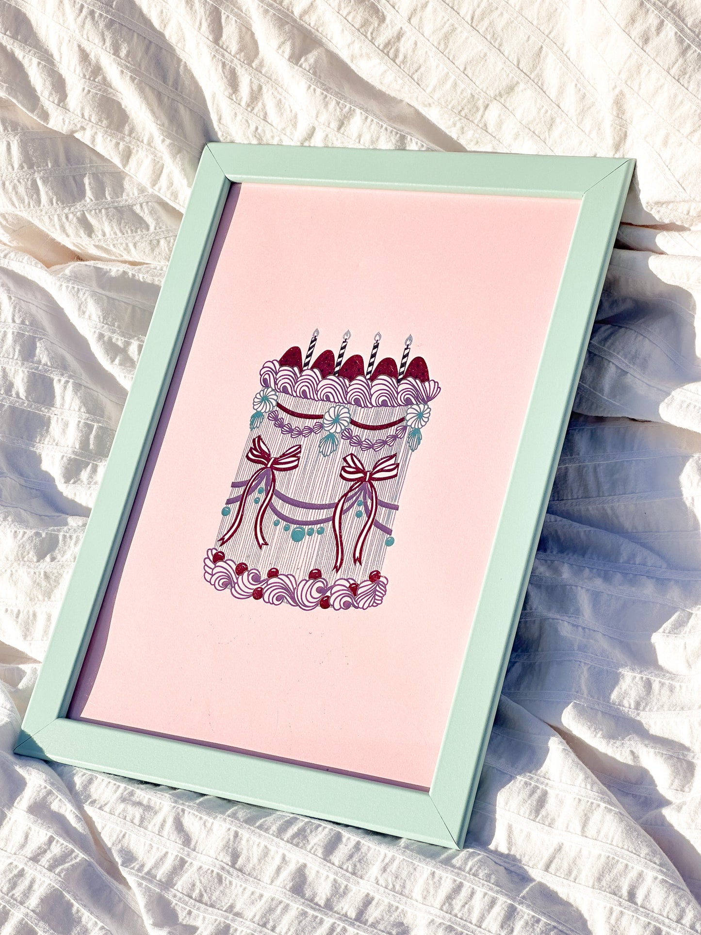 Red Ribbon Cake Foiled Print