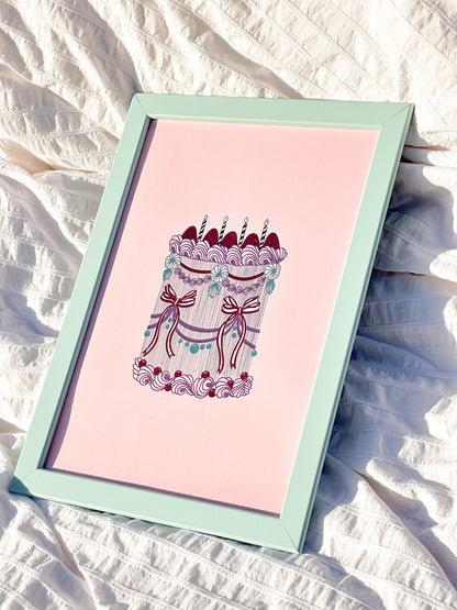 Red Ribbon Cake Foiled Print