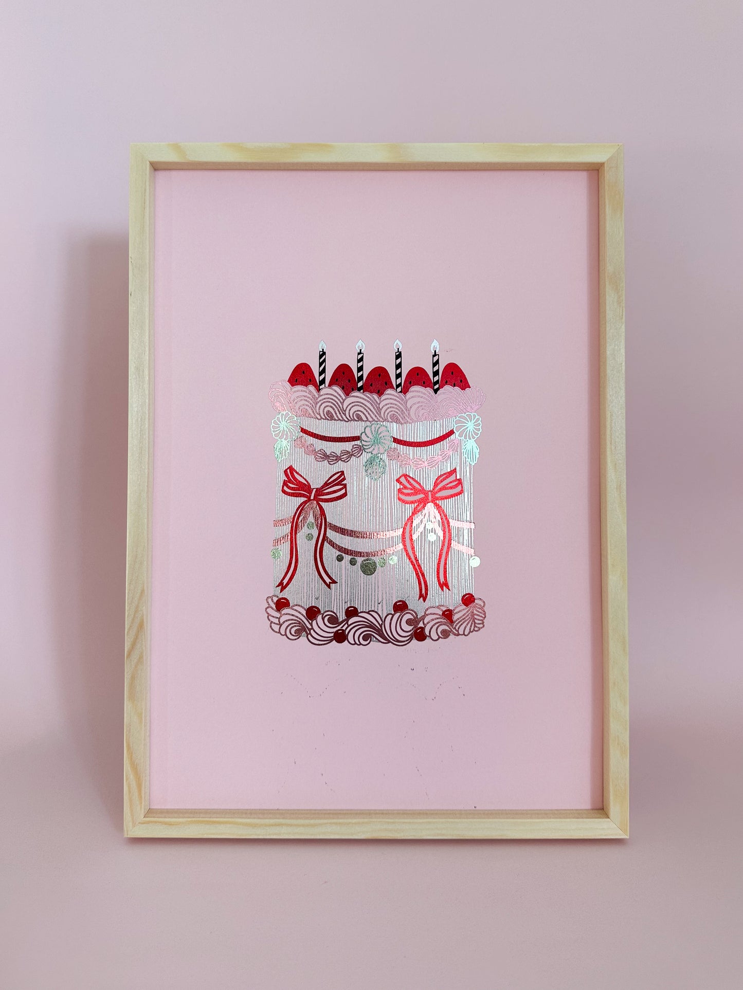 Red Ribbon Cake Foiled Print