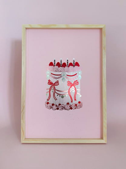 Red Ribbon Cake Foiled Print