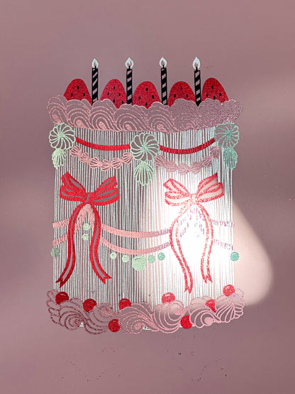 Red Ribbon Cake Foiled Print