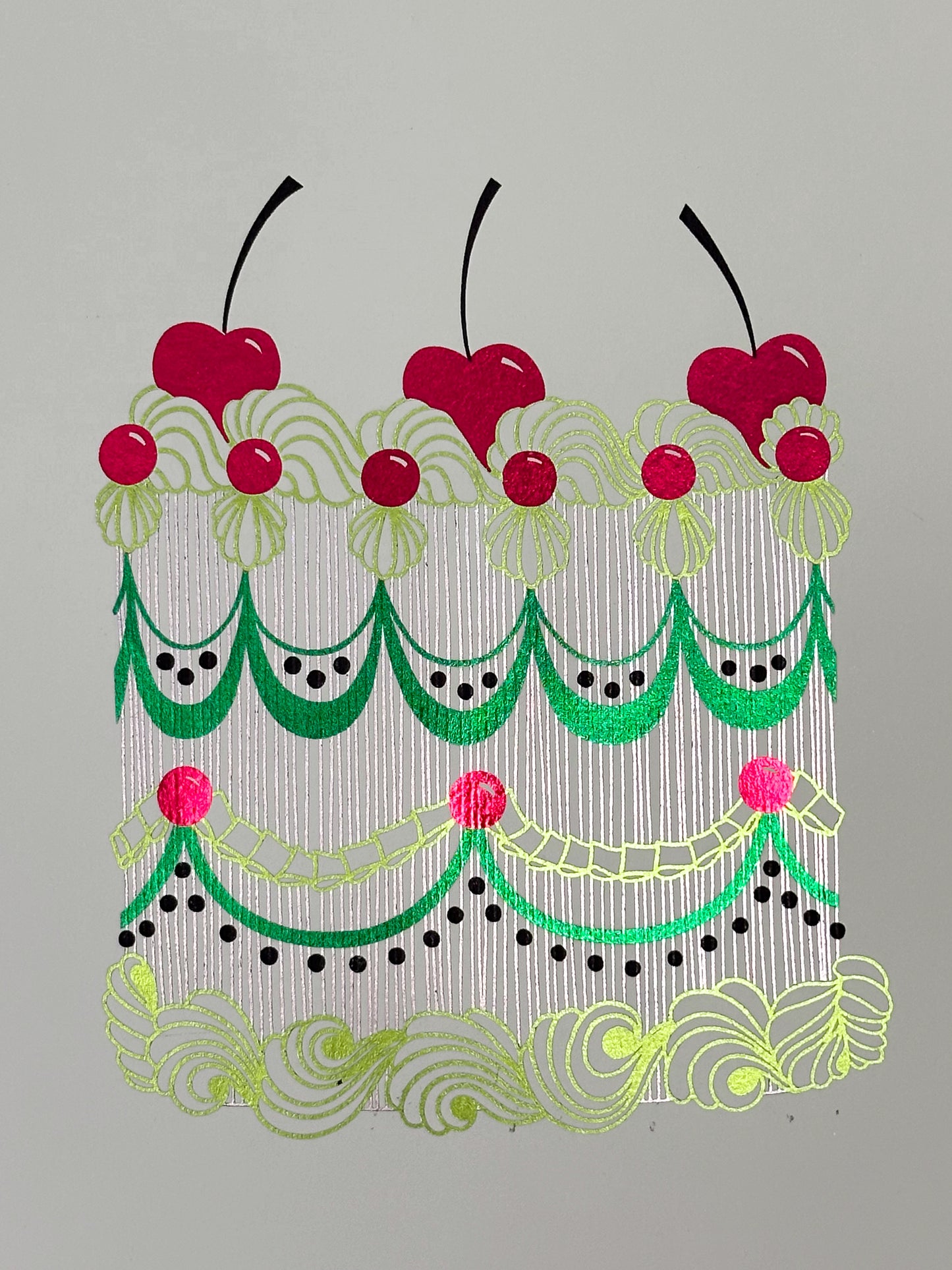 Merry Cherry Cake Foiled Print