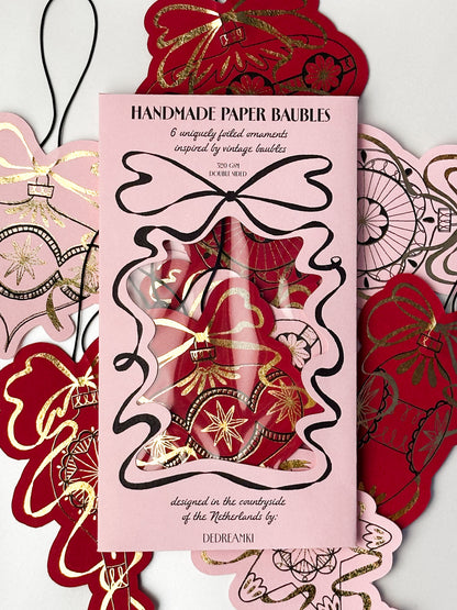 Handmade Paper Baubles - RED/PINK