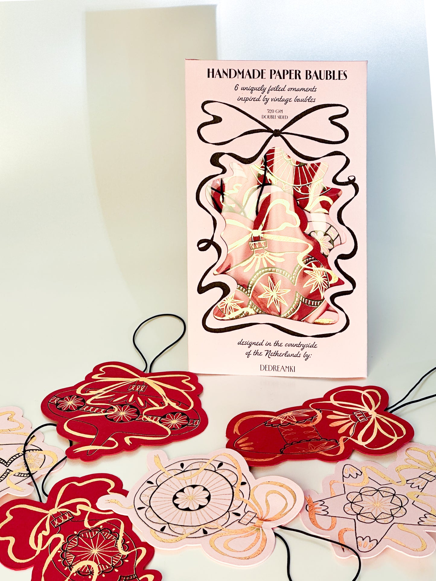 Handmade Paper Baubles - RED/PINK