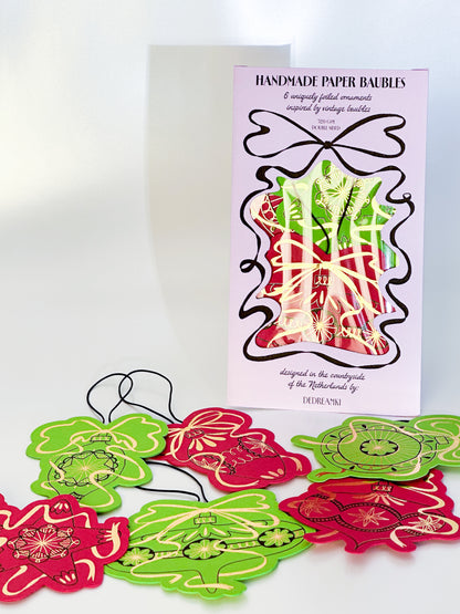 Handmade Paper Baubles - RED/GREEN