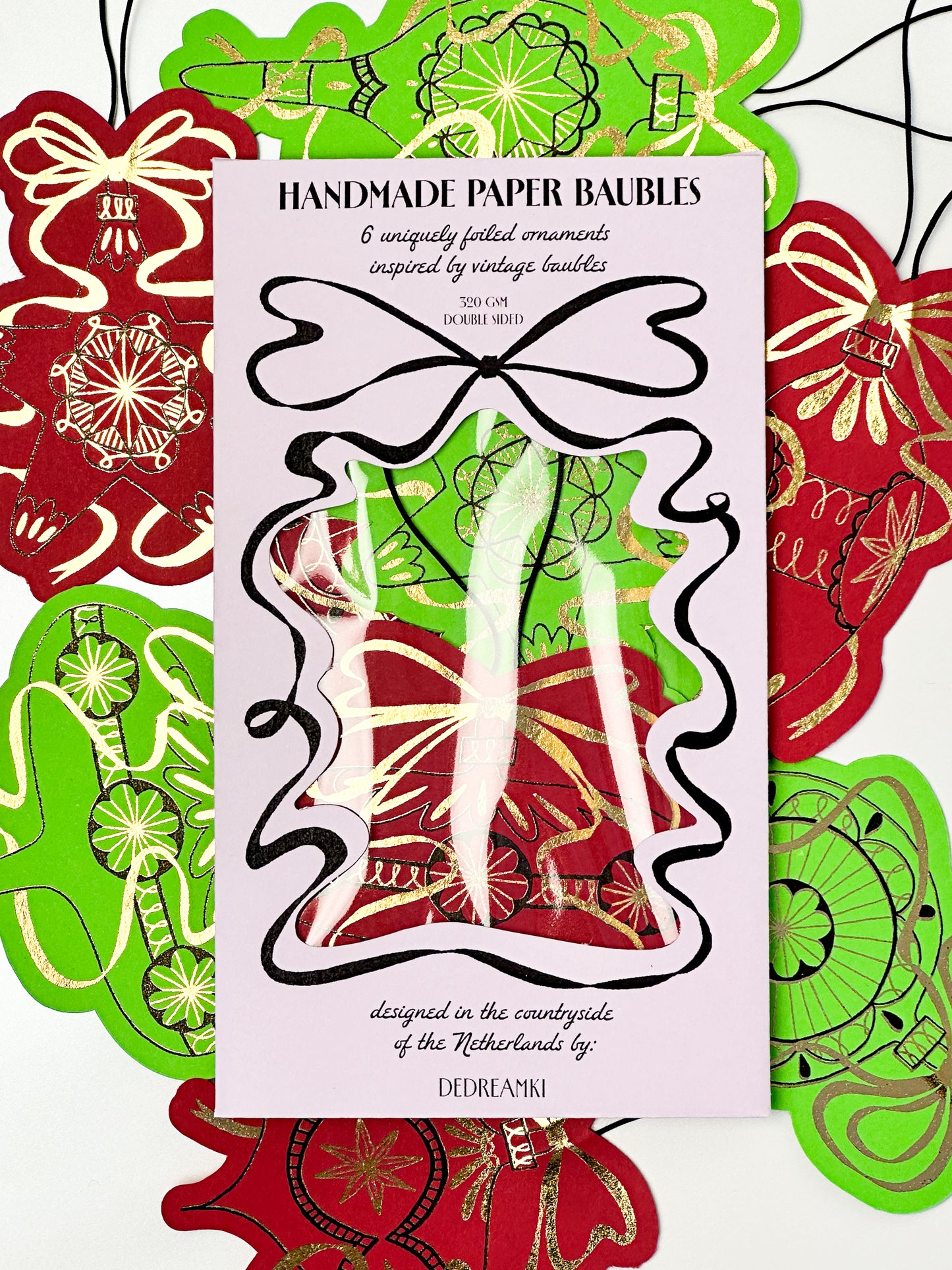 Handmade Paper Baubles - RED/GREEN