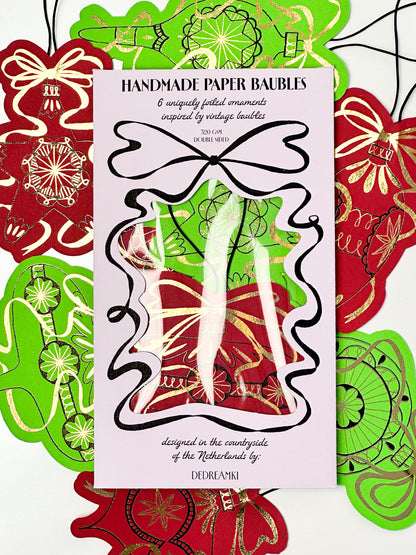 Handmade Paper Baubles - RED/GREEN