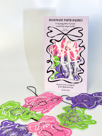 Handmade Paper Baubles - FUCHSIA/GREEN/PURPLE