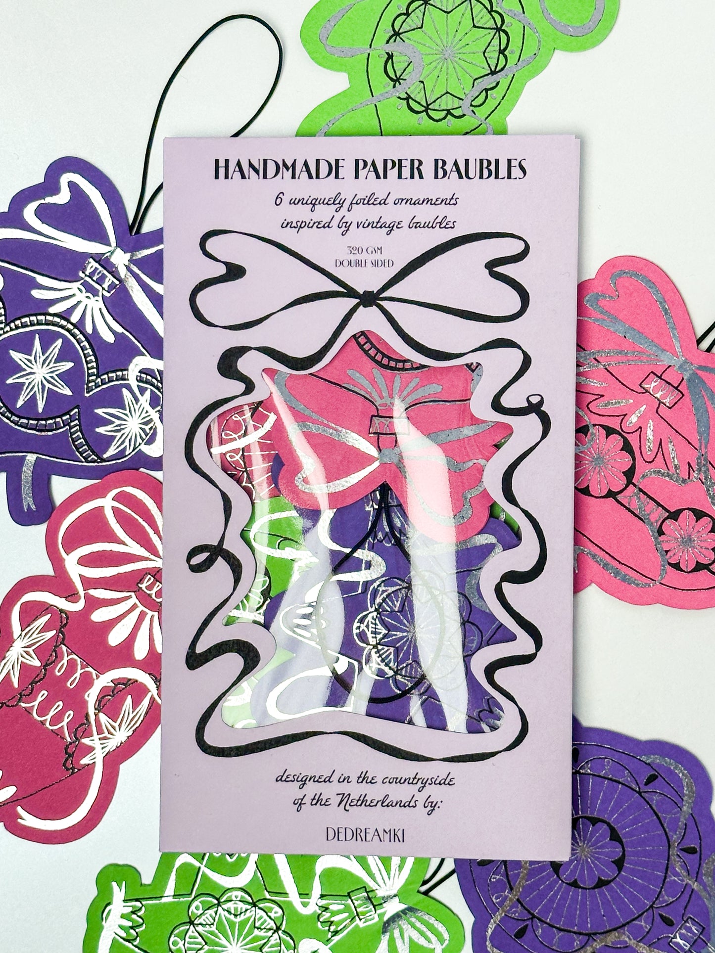 Handmade Paper Baubles - FUCHSIA/GREEN/PURPLE