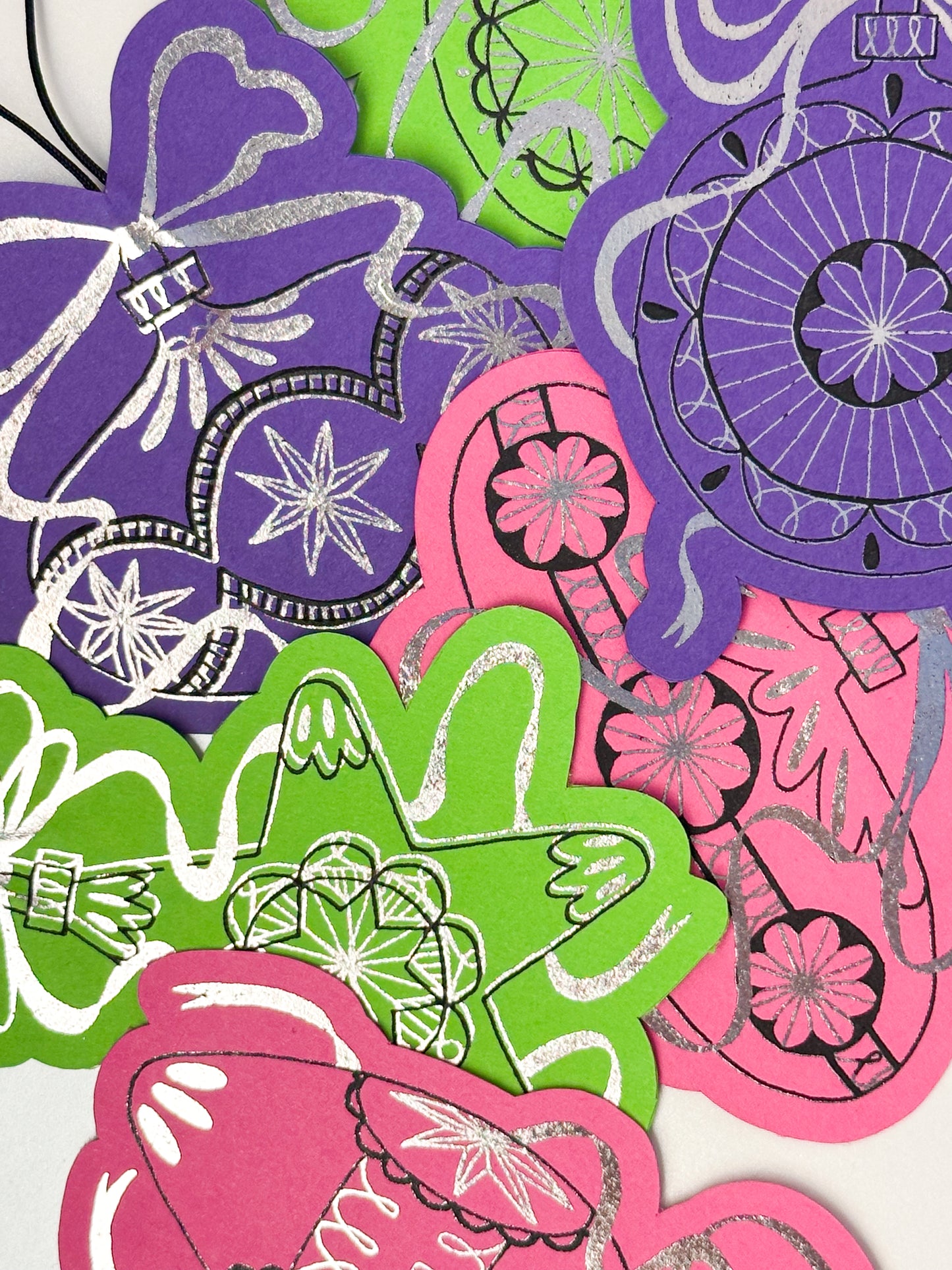 Handmade Paper Baubles - FUCHSIA/GREEN/PURPLE