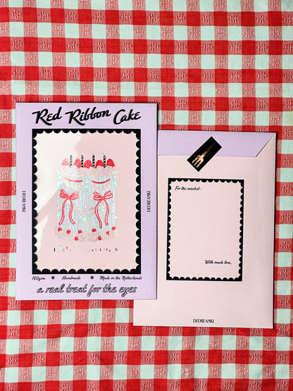Red Ribbon Cake Foiled Print