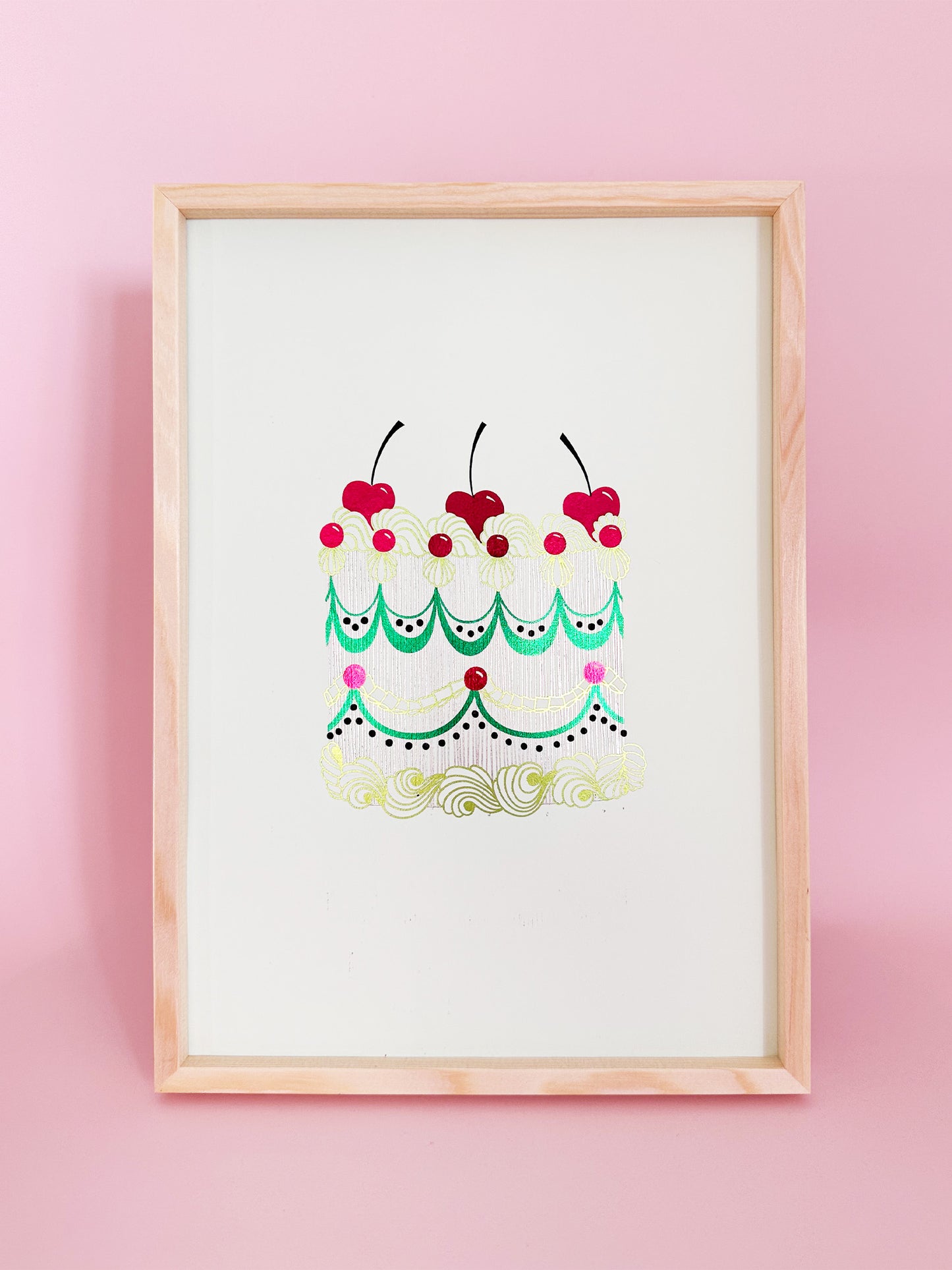 Merry Cherry Cake Foiled Print