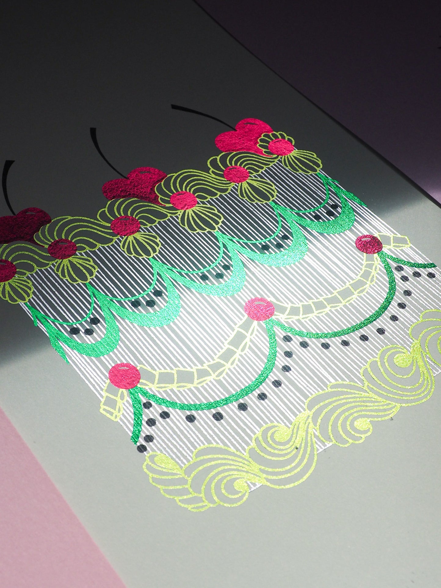 Merry Cherry Cake Foiled Print