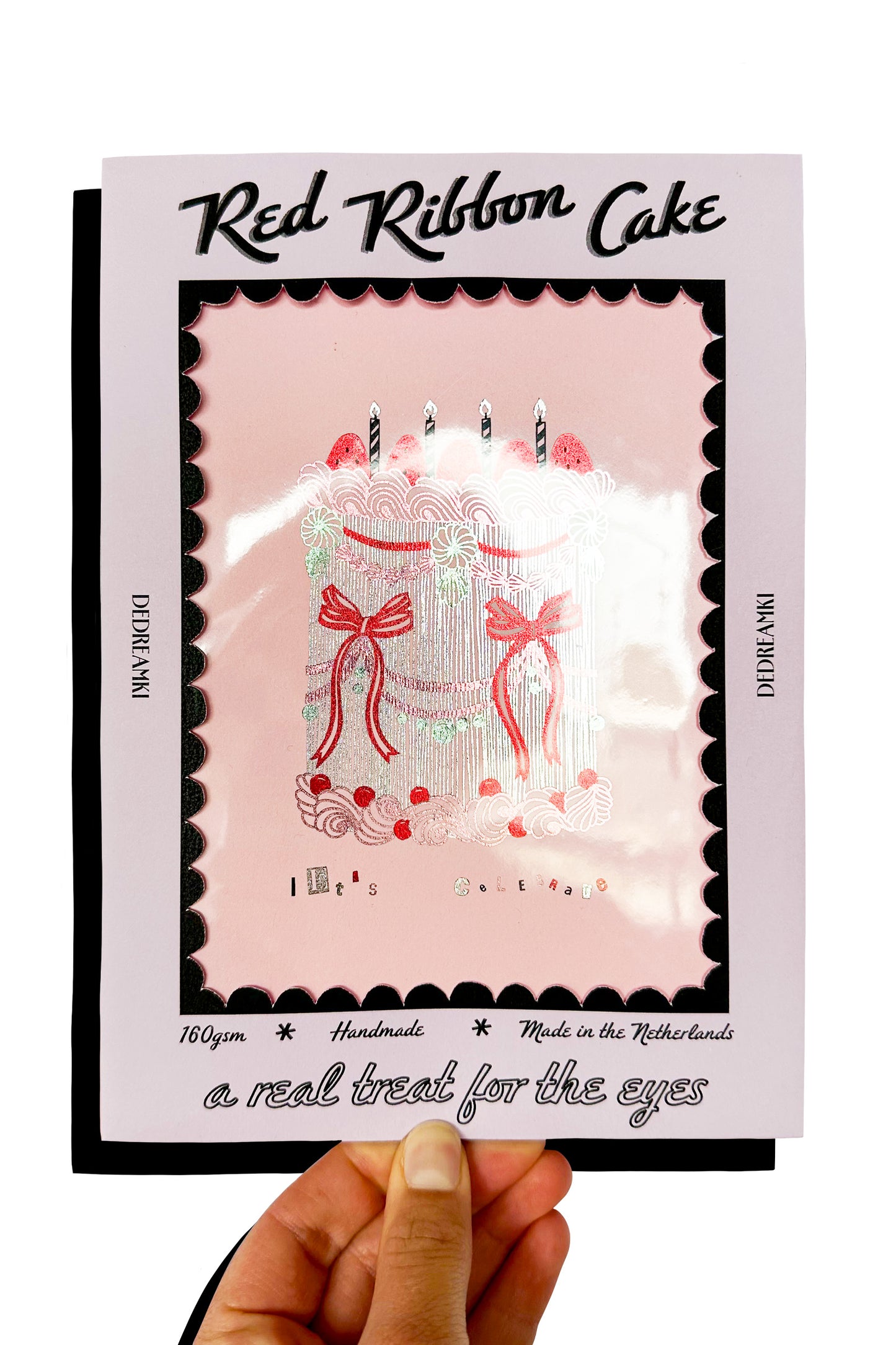 Red Ribbon Cake A5 Foiled Print