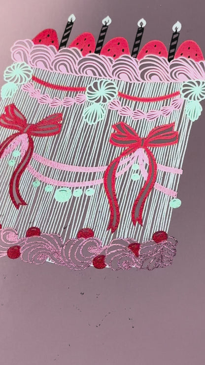 Red Ribbon Cake Foiled Print