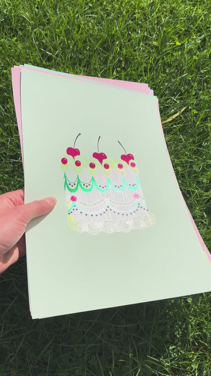 Merry Cherry Cake Foiled Print