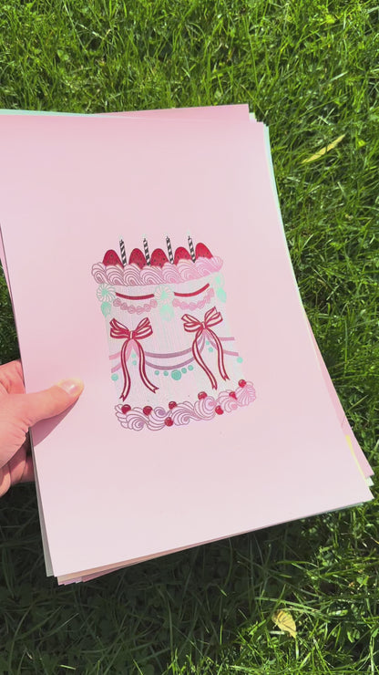 Red Ribbon Cake Foiled Print